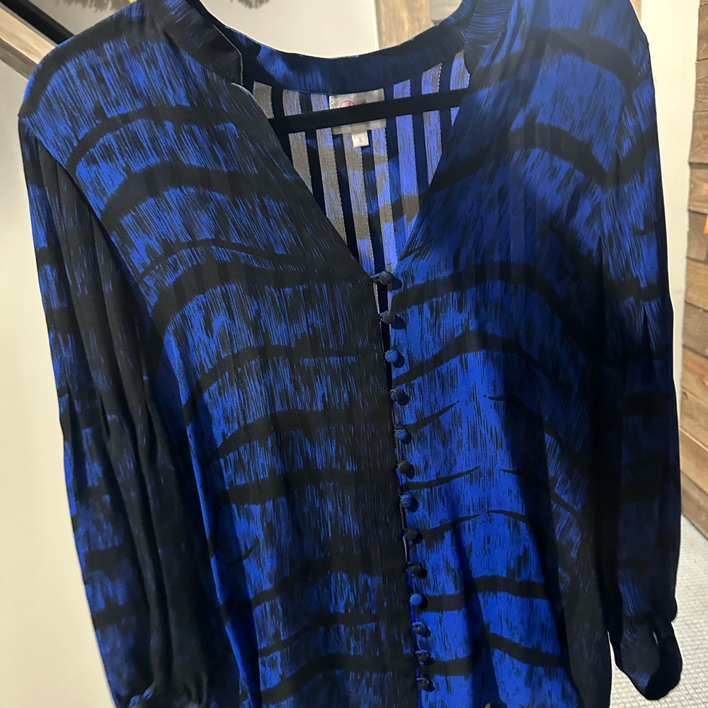 Parker Blue and Black Striped Blouse